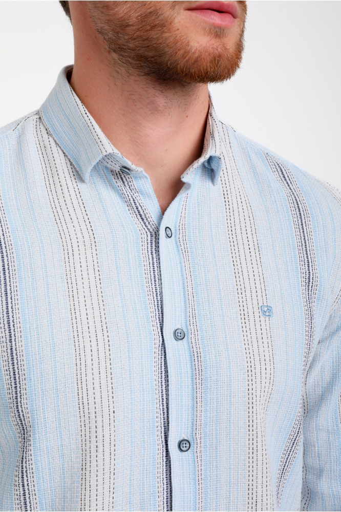 LANGE MOUW OVERHEMD HEAVY LINNEN 335547 4001 bright blue
